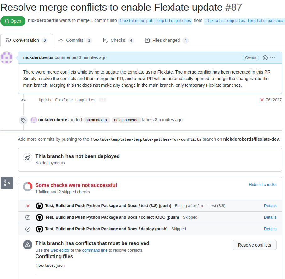 The button within the Github PR to resolve merge conflicts